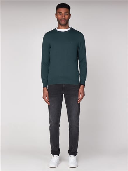 Green Tipped Crew Neck Jumper