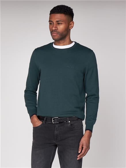 Green Tipped Crew Neck Jumper