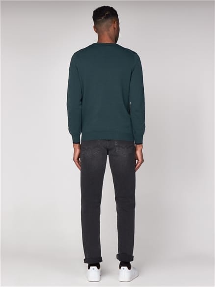 Green Tipped Crew Neck Jumper