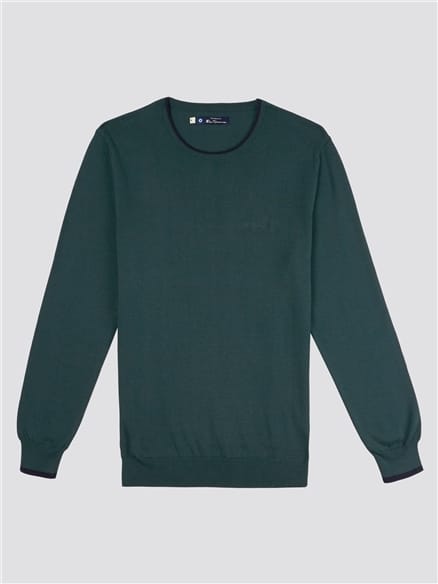 Green Tipped Crew Neck Jumper