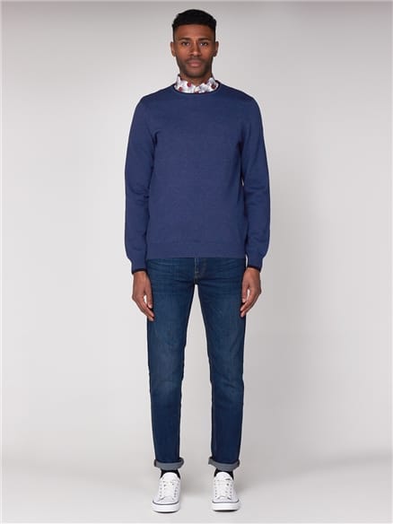 Ink Blue Tipped Crew Neck Jumper