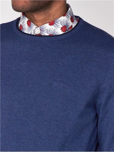Ink Blue Tipped Crew Neck Jumper