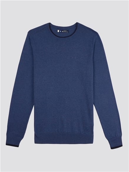 Ink Blue Tipped Crew Neck Jumper