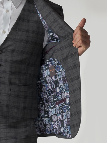 Tailored Fit Grey Check Suit Jacket