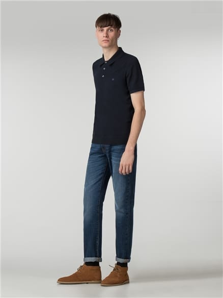 Navy Short Sleeve Knitted Polo