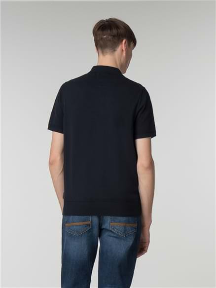 Navy Short Sleeve Knitted Polo