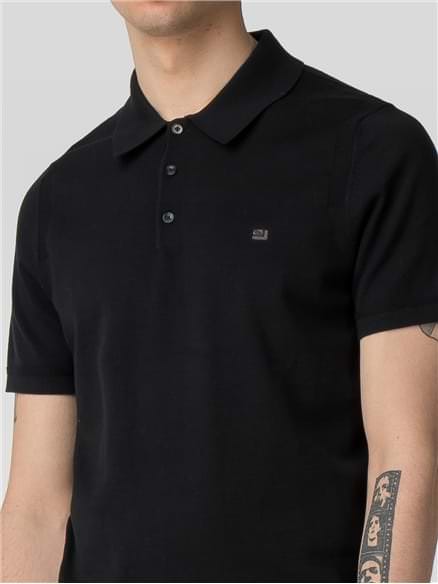 Black Short Sleeve Knitted Polo