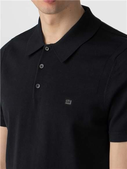 Black Short Sleeve Knitted Polo