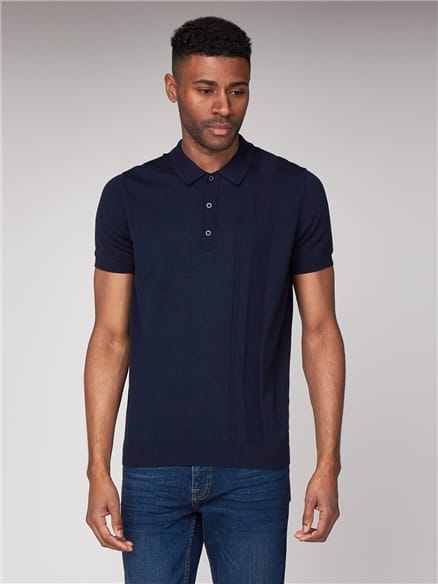 Navy Textured Front Knitted Polo