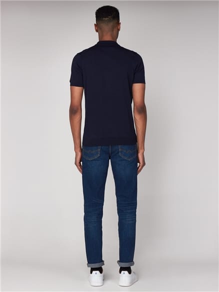 Navy Textured Front Knitted Polo