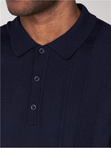 Navy Textured Front Knitted Polo