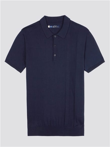 Navy Textured Front Knitted Polo