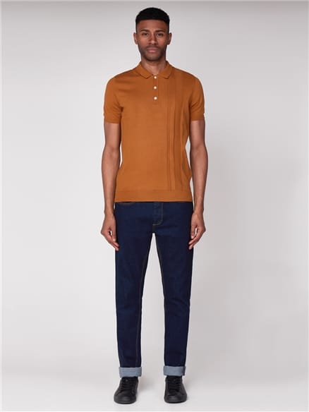 Gold Textured Front Knit Polo