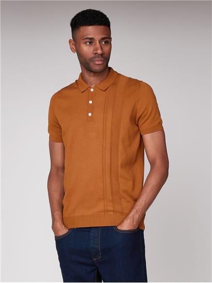 Gold Textured Front Knit Polo