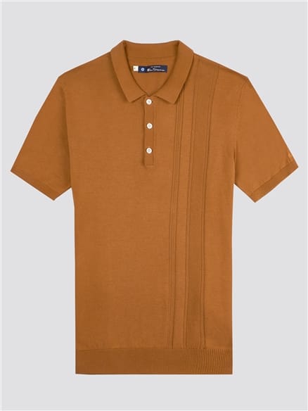 Gold Textured Front Knit Polo