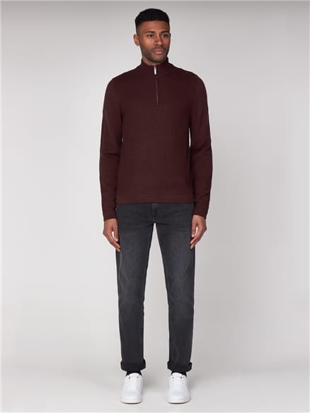 Dark Red Quarter Zip Funnel Neck