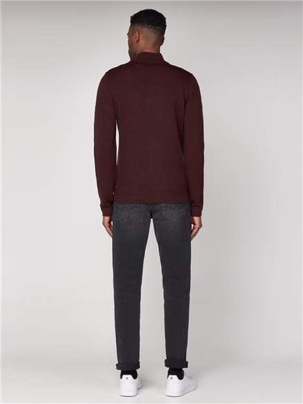 Dark Red Quarter Zip Funnel Neck