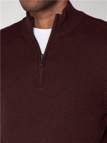 Dark Red Quarter Zip Funnel Neck