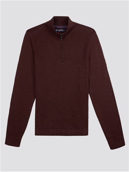 Dark Red Quarter Zip Funnel Neck