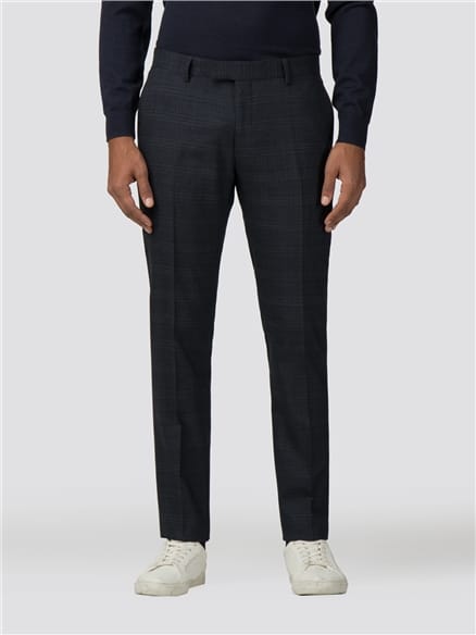 Deep Blue Textured Check Stretch Camden Fit Jacket