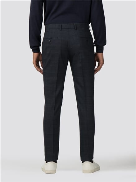 Deep Blue Textured Check Stretch Camden Fit Jacket