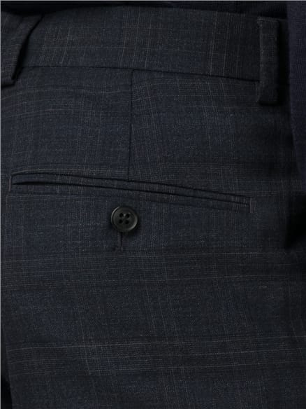 Deep Blue Textured Check Stretch Camden Fit Jacket