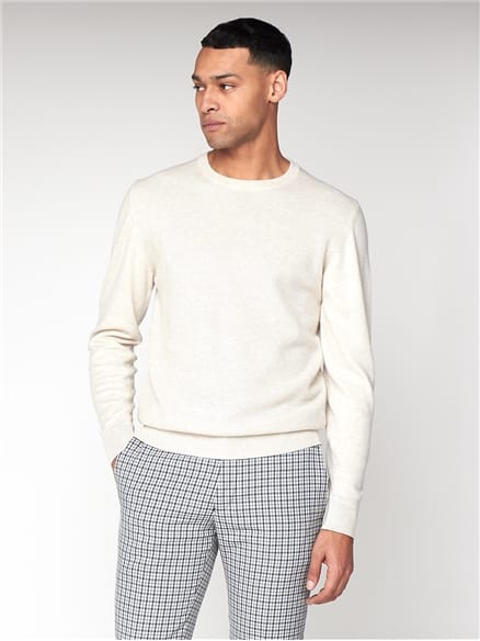 Ecru Textured Crew Neck