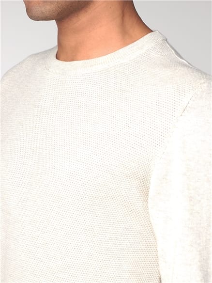 Ecru Textured Crew Neck
