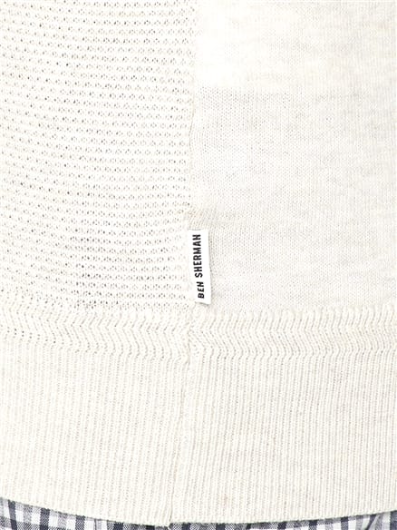 Ecru Textured Crew Neck