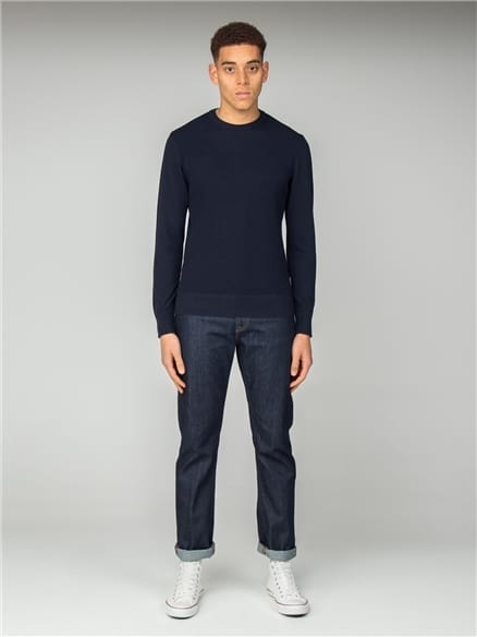Navy Textured Crew Neck
