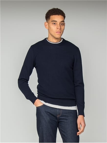 Navy Textured Crew Neck