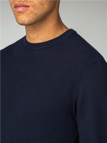 Navy Textured Crew Neck