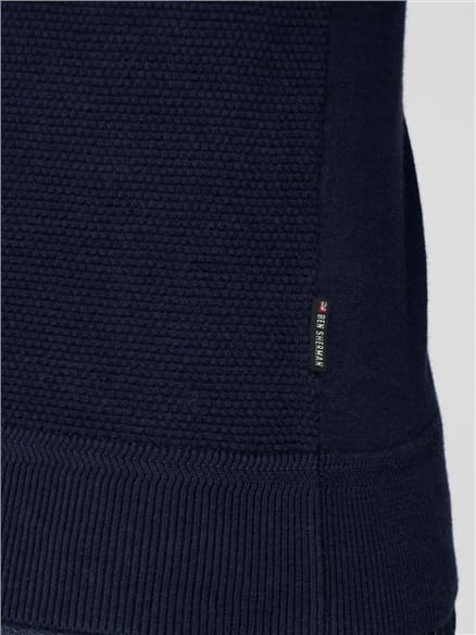 Navy Textured Crew Neck
