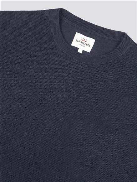 Navy Textured Crew Neck