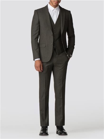 Olive Green Texture Tailored Fit Jacket