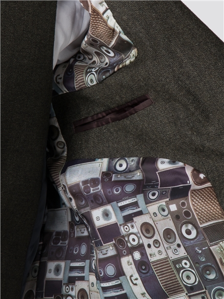 Olive Green Texture Tailored Fit Jacket