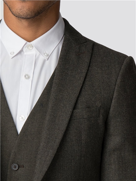 Olive Green Texture Tailored Fit Jacket