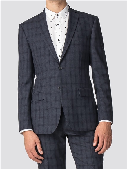 Navy Check Tailored Fit Suit Jacket