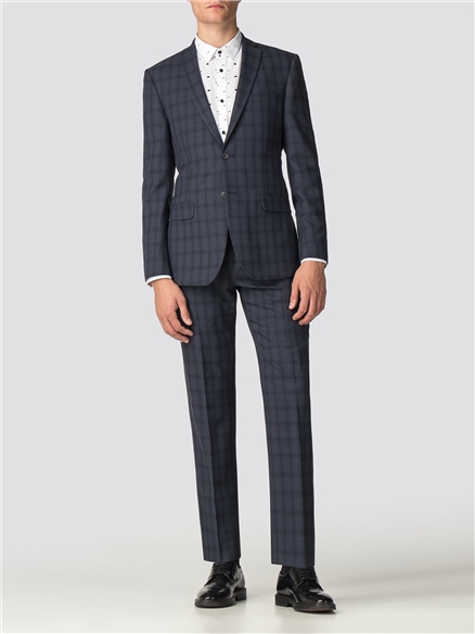 Navy Check Tailored Fit Suit Jacket