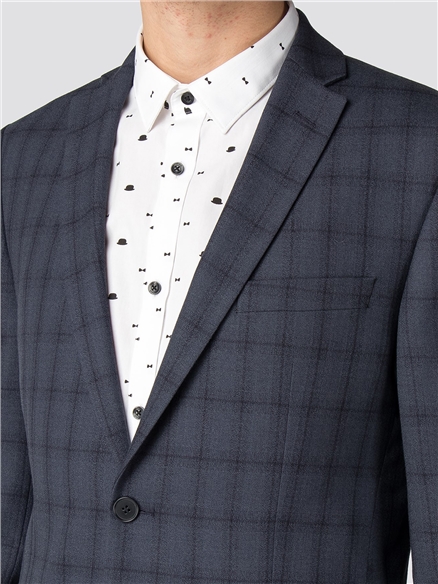 Navy Check Tailored Fit Suit Jacket