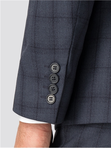Navy Check Tailored Fit Suit Jacket