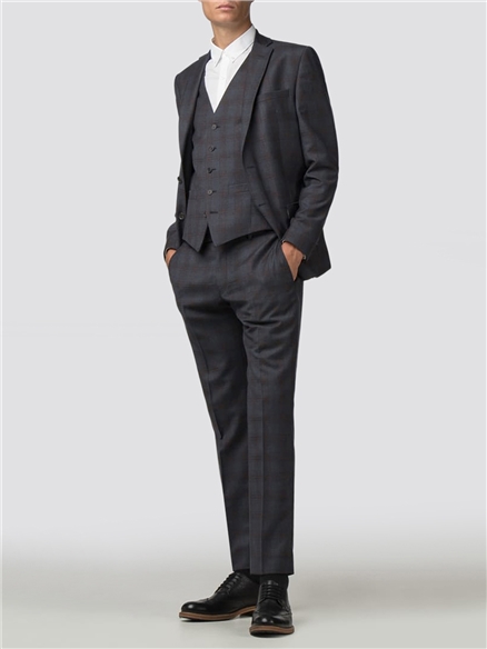 Navy Rust Check Slim Fit Suit Jacket