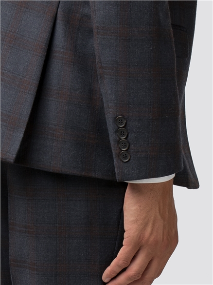 Navy Rust Check Slim Fit Suit Jacket