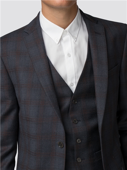 Navy Rust Check Slim Fit Suit Jacket
