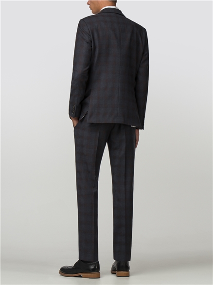 Navy Rust Check Slim Fit Suit Jacket