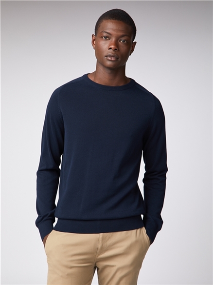 Navy Cotton Knitted Crew Neck