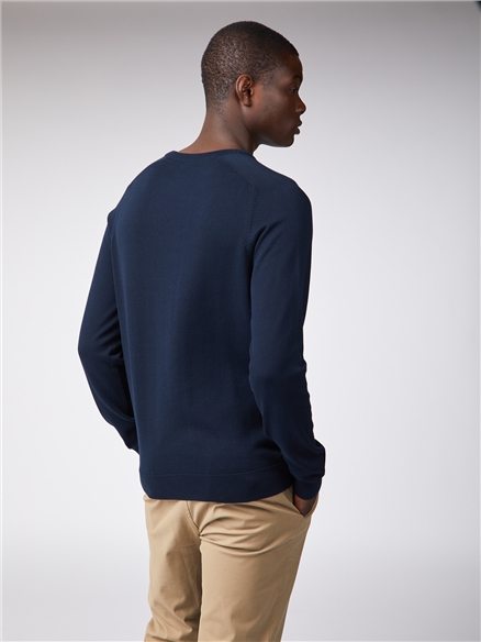 Navy Cotton Knitted Crew Neck
