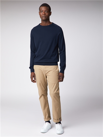 Navy Cotton Knitted Crew Neck