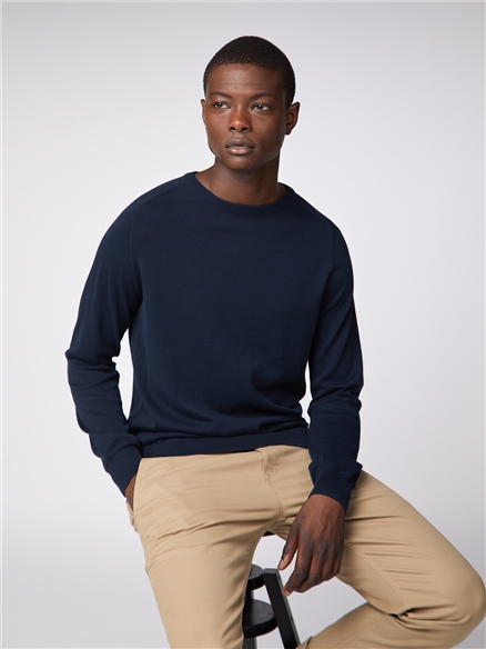 Navy Cotton Knitted Crew Neck