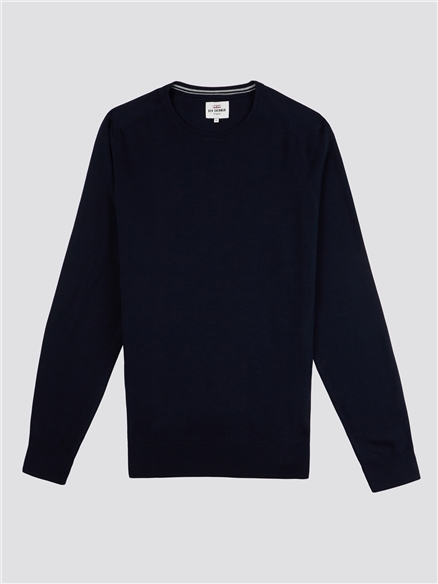 Navy Cotton Knitted Crew Neck